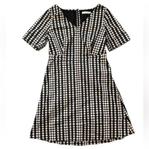 Tory Burch Size 14 Classic Black and White Polka Dot A-line Dress